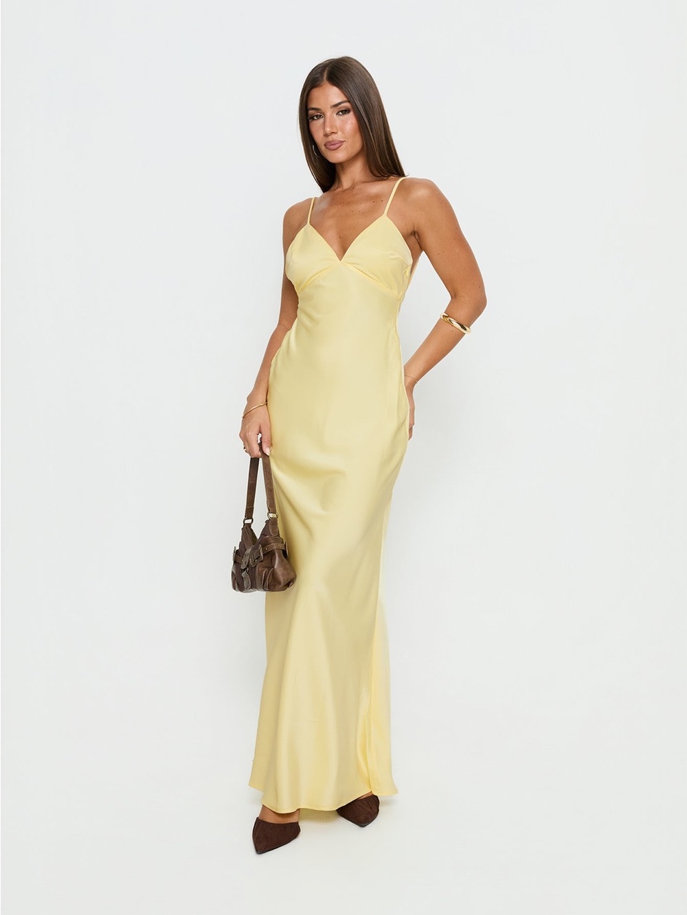 Yellow Satin Slip Maxi Dress - Women